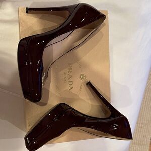 Prada Women's Dark Burgundy Patent Leather Heels